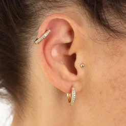 Large Huggie Earrings with Clear Stones - Gold