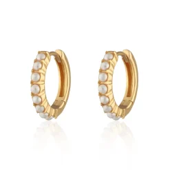 Large Pearl Huggie Hoop Earrings - Gold