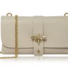 Leather Clutch with Butterfly - Cream