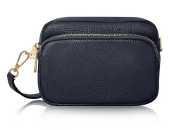 Leather X-Body Bag - Navy