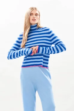 Little Stripe Roll Collar - Wedgewood/Bright Blue