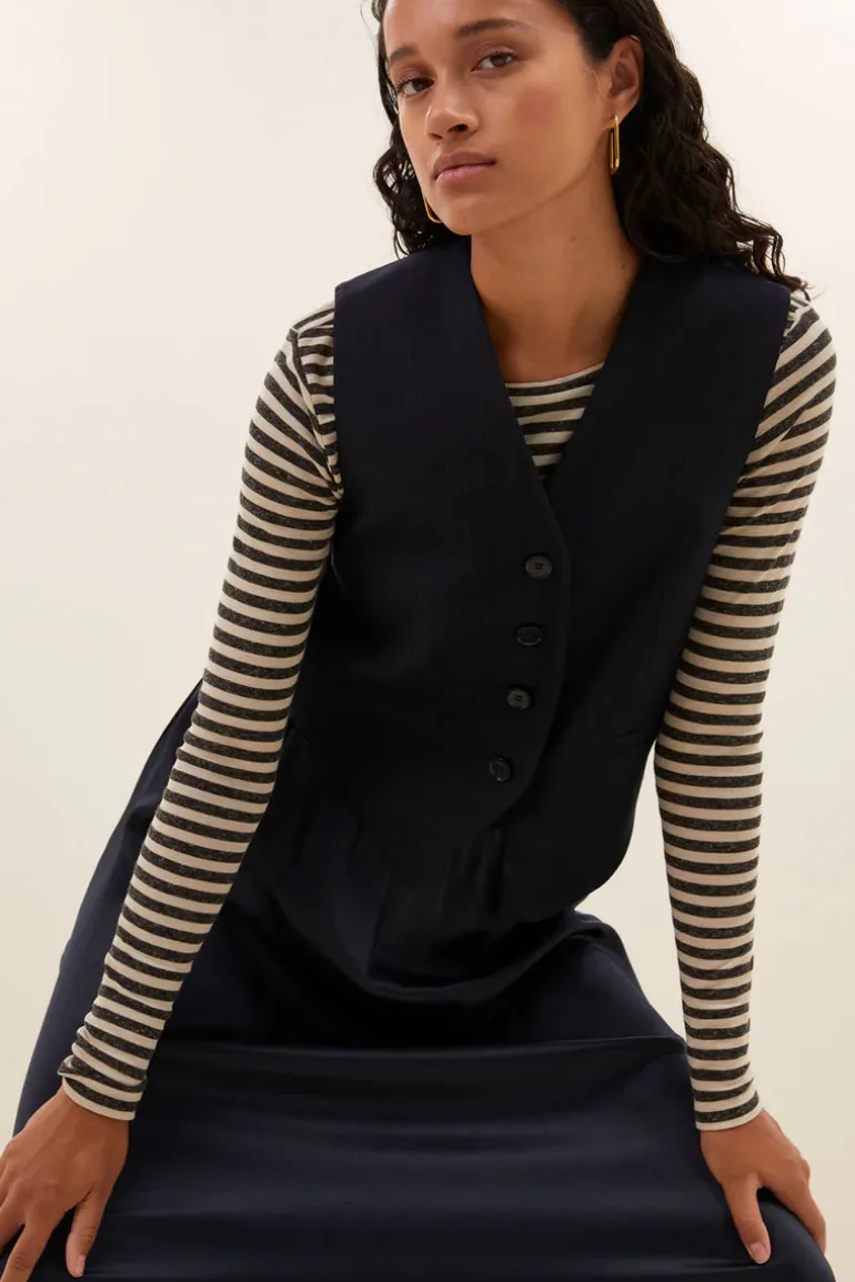 Lynn Pinstripe Gilet - Midnight
