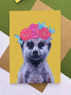 Meerkat Floral Headdress Mustard Card