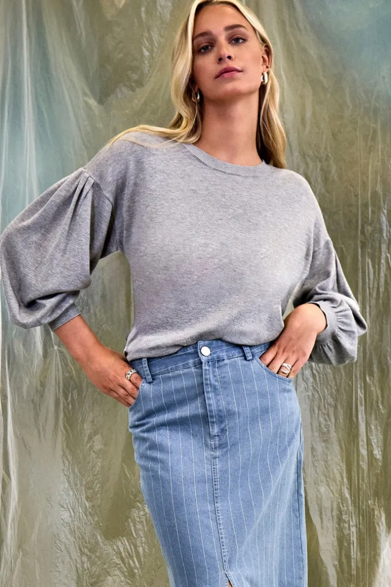 Melea Knit Pullover - Light Grey Mel