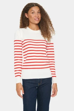 Mila LS Striped Pullover - Ice and f. scarlet stripe