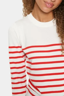 Mila LS Striped Pullover - Ice and f. scarlet stripe