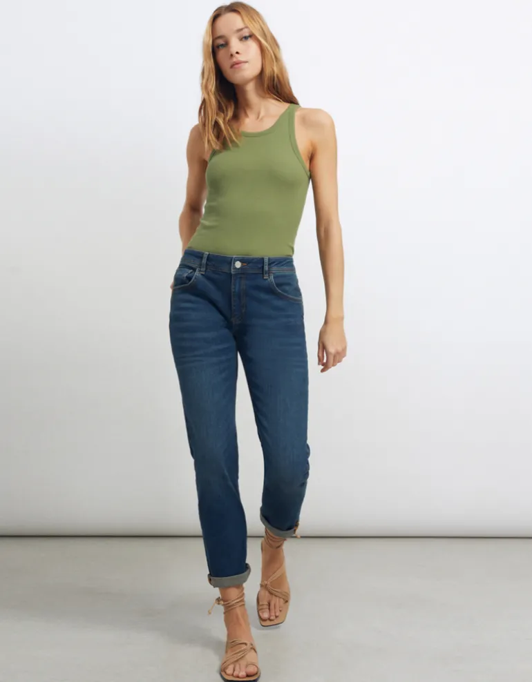 Nina Slim Boyfit Jeans - Mid Blue