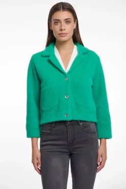 Norah Short Cardigan With Lapel Collar - Clover Green