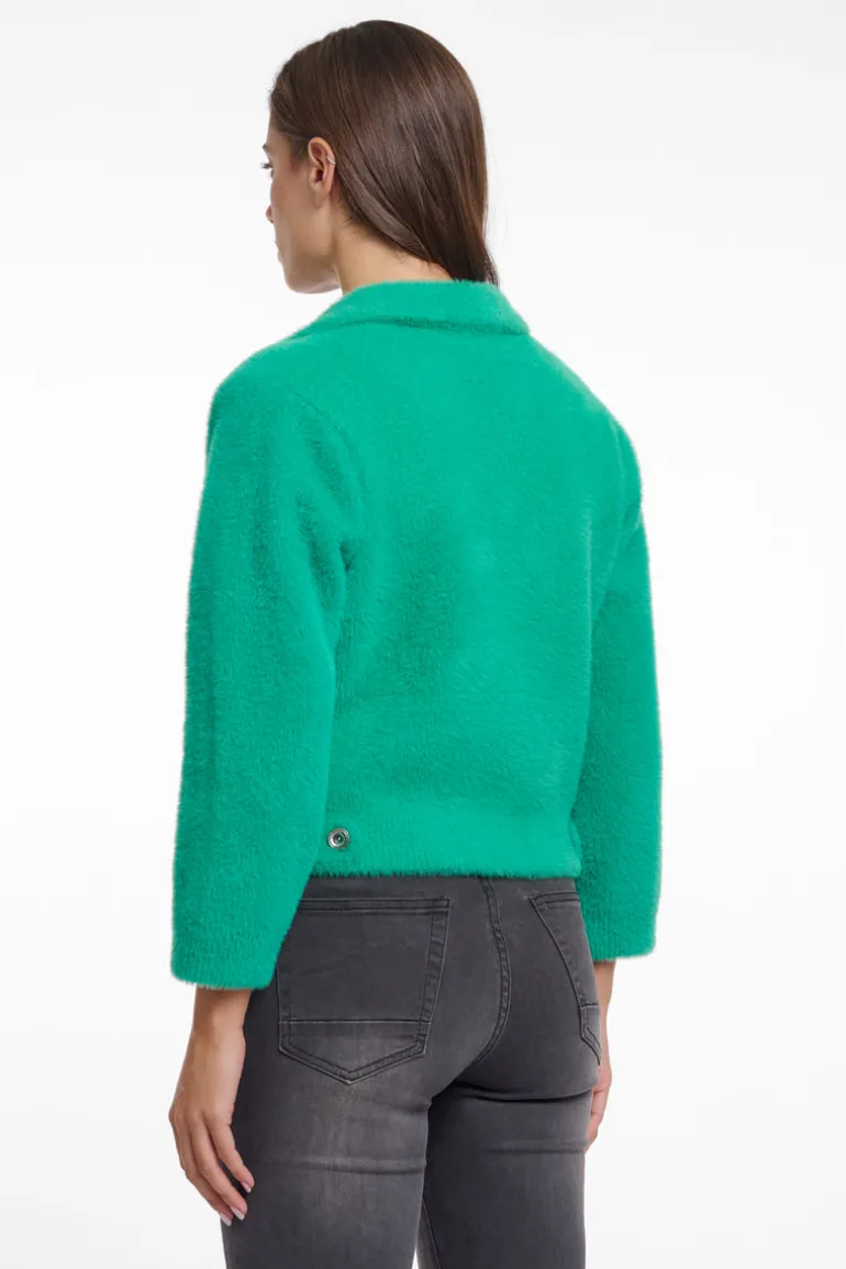Norah Short Cardigan With Lapel Collar - Clover Green