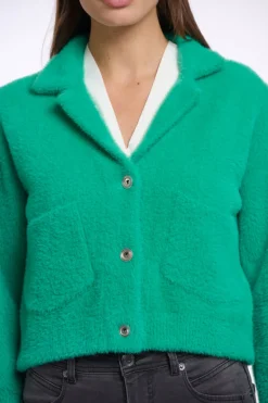 Norah Short Cardigan With Lapel Collar - Clover Green