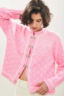 Norse Cardigan - White / Neon Pink