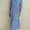 Olivia Dress - Blue Leaf Print