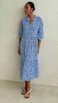 Olivia Dress - Blue Leaf Print