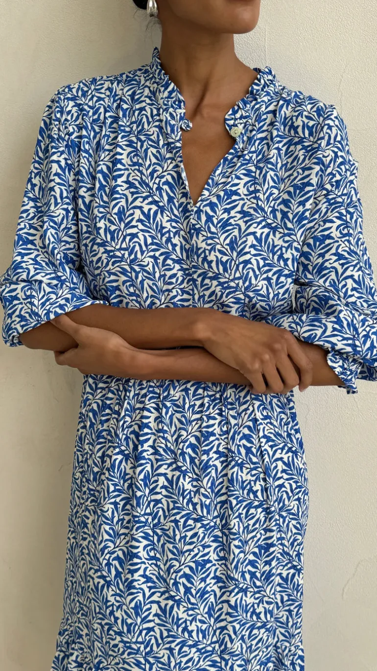 Olivia Dress - Blue Leaf Print