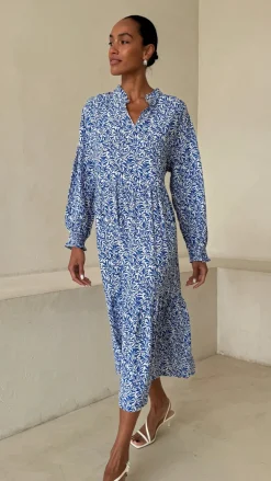 Olivia Dress - Blue Leaf Print
