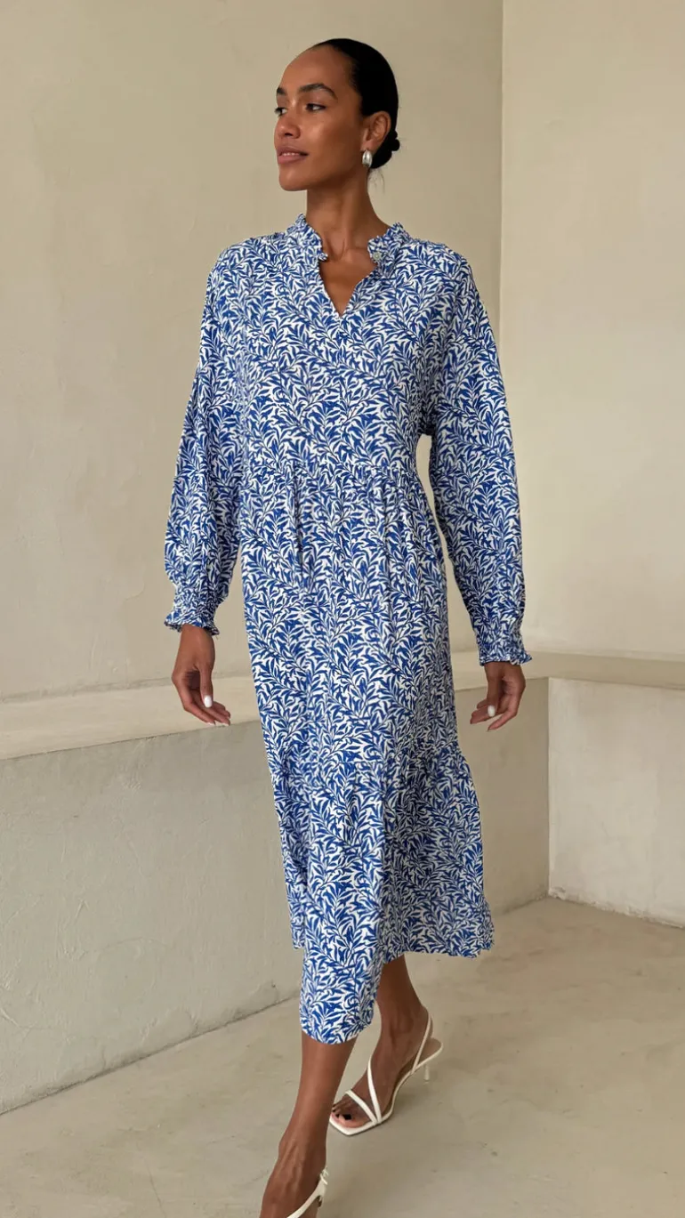 Olivia Dress - Blue Leaf Print
