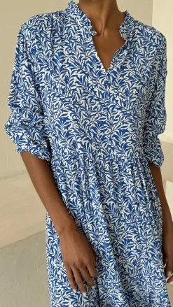 Olivia Dress - Blue Leaf Print