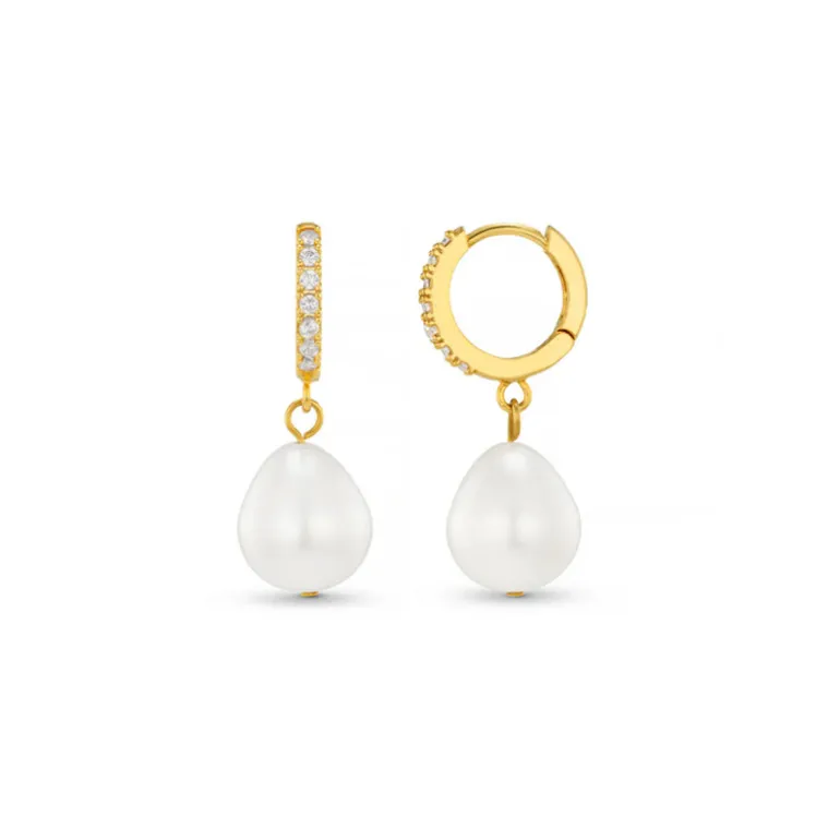 Pearl Drop Pave Hoop Earring