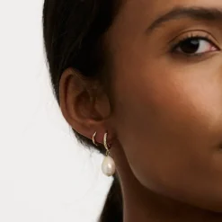 Pearl Drop Pave Hoop Earring