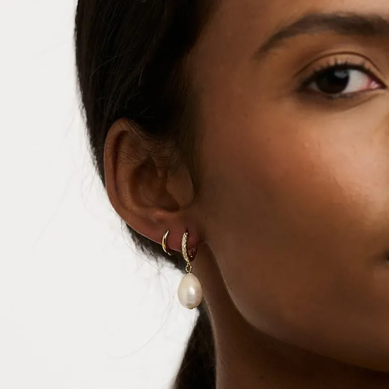 Pearl Drop Pave Hoop Earring