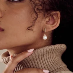 Pearl Drop Pave Hoop Earring