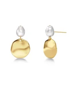 Pearl Signet Earrings Gold