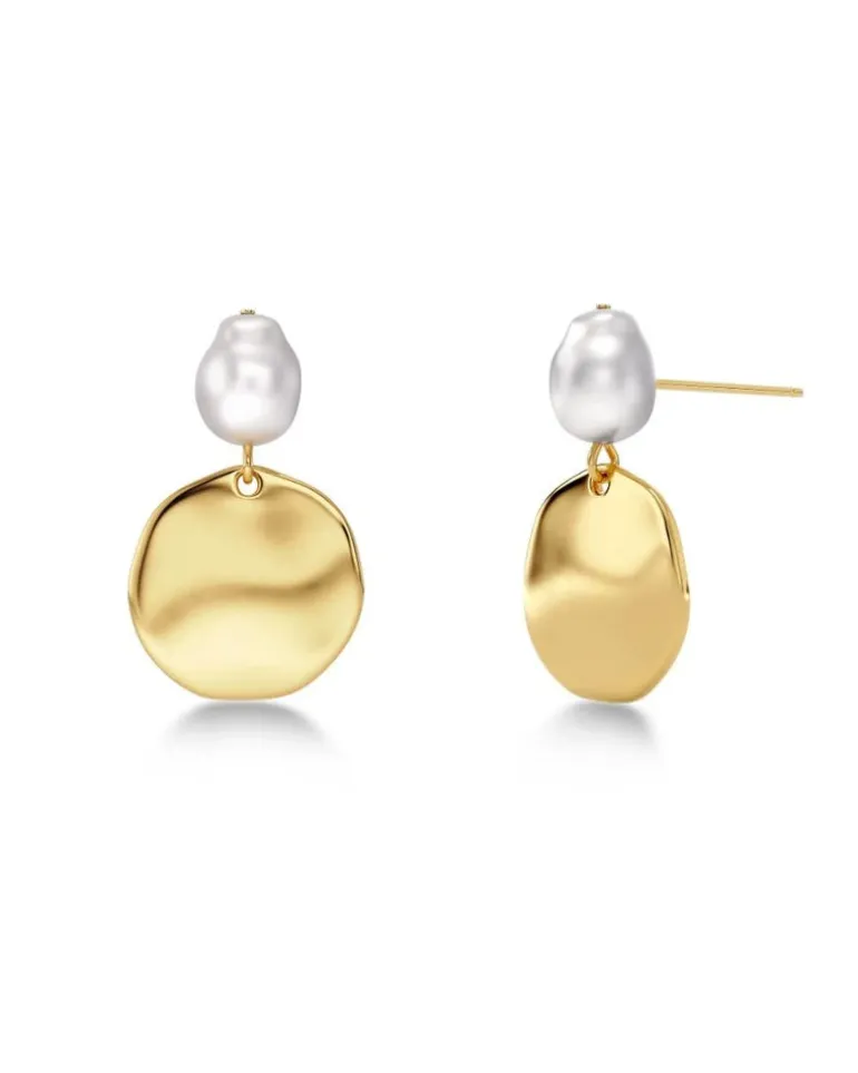Pearl Signet Earrings Gold