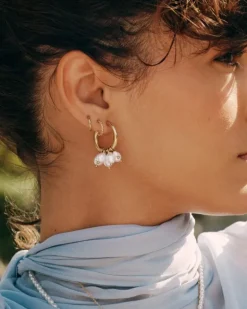 Pearl Signet Hoops Gold