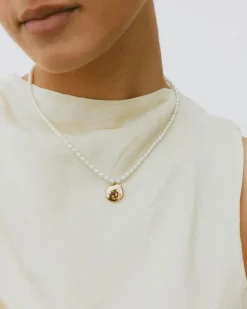 Pearl Signet Necklace Multi Gold