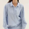 Penny Pinstripe Blouse - Sky Blue