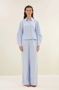 Penny Pinstripe Blouse - Sky Blue