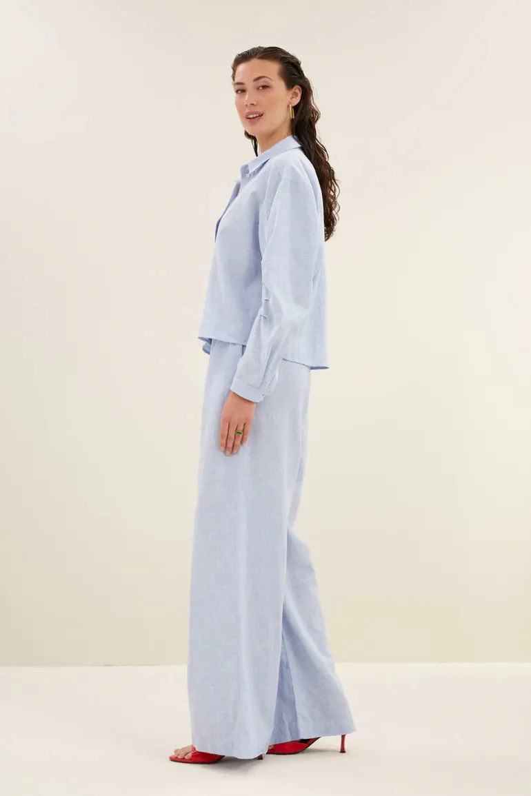 Penny Pinstripe Blouse - Sky Blue
