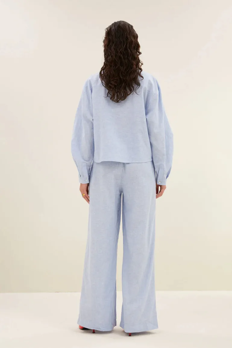 Penny Pinstripe Blouse - Sky Blue