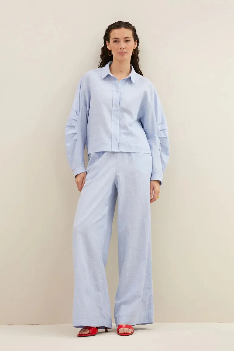 Penny Pinstripe Blouse - Sky Blue