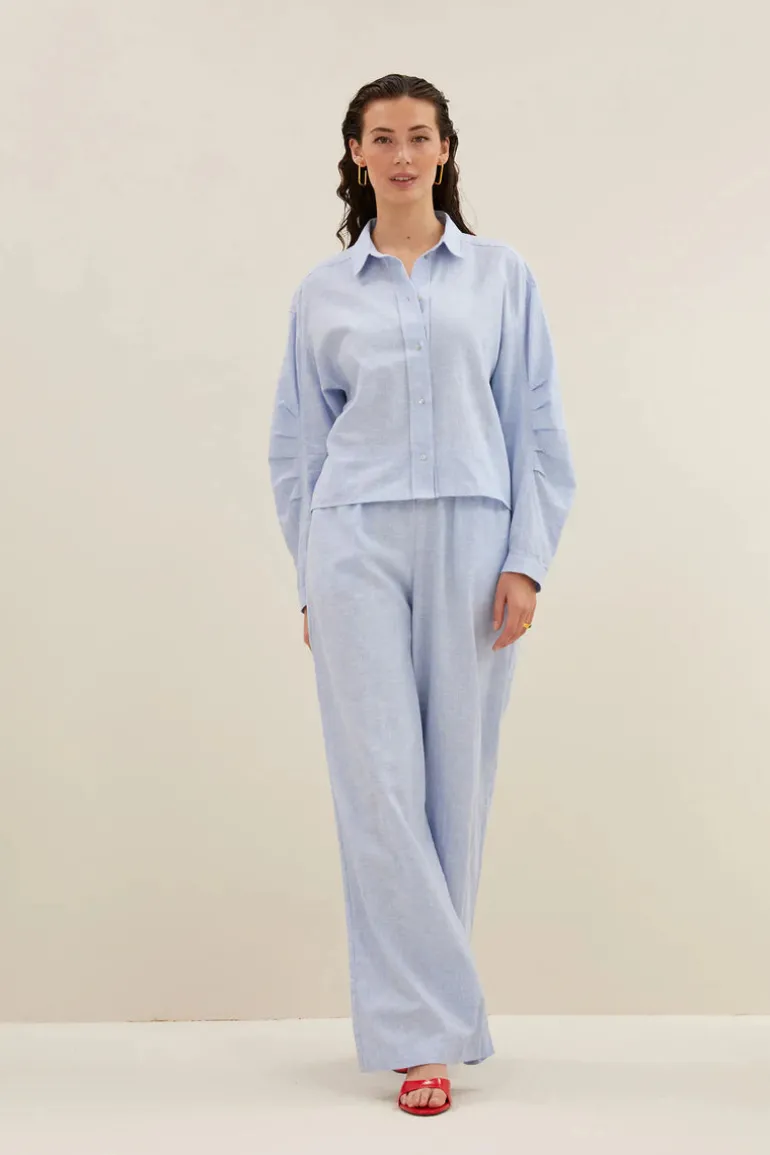 Penny Pinstripe Blouse - Sky Blue