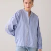 Pinstripe Shirt With Drawstring Hem - Powder Blue