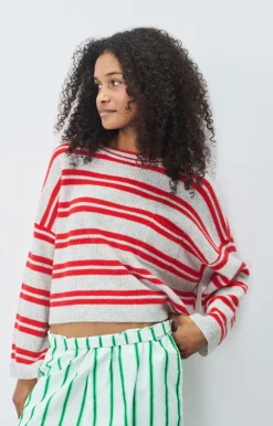 Raxow Scoop Jumper - Gris Chine / Rayures Fraise