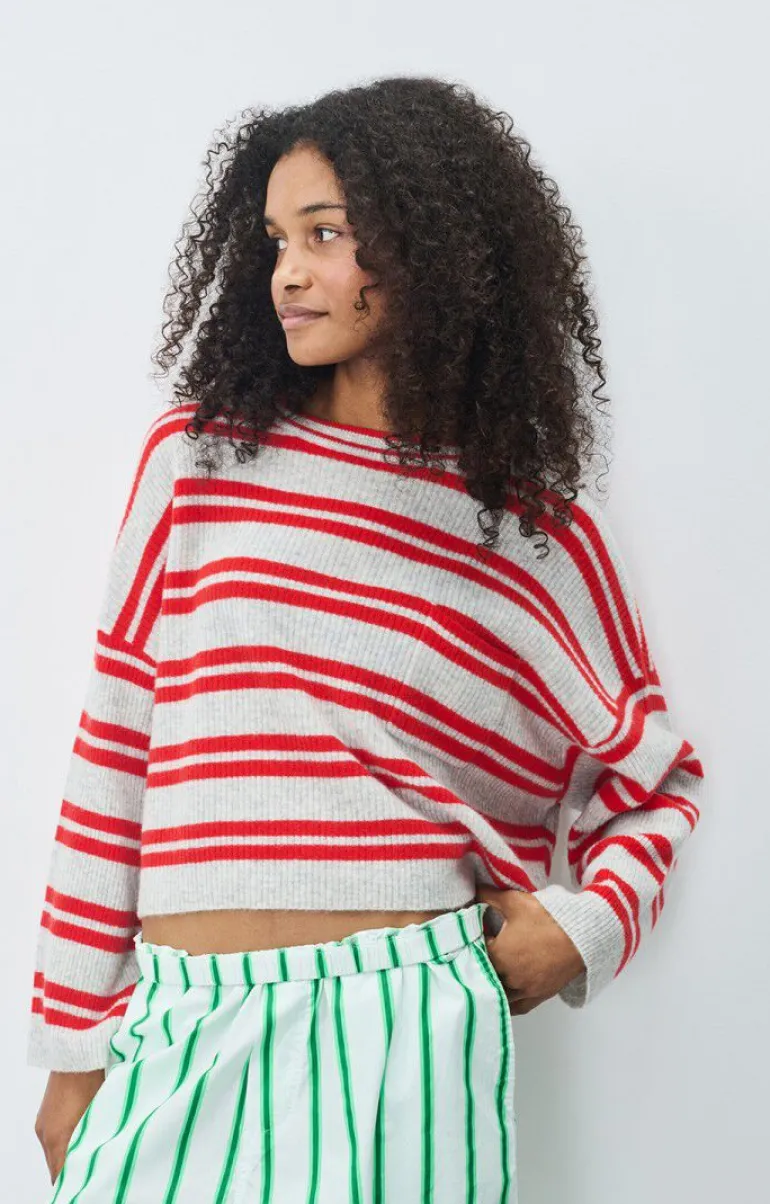 Raxow Scoop Jumper - Gris Chine / Rayures Fraise