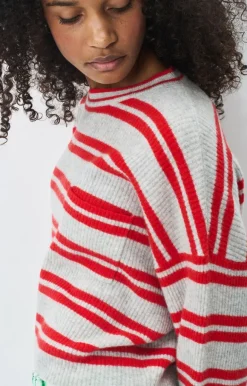 Raxow Scoop Jumper - Gris Chine / Rayures Fraise