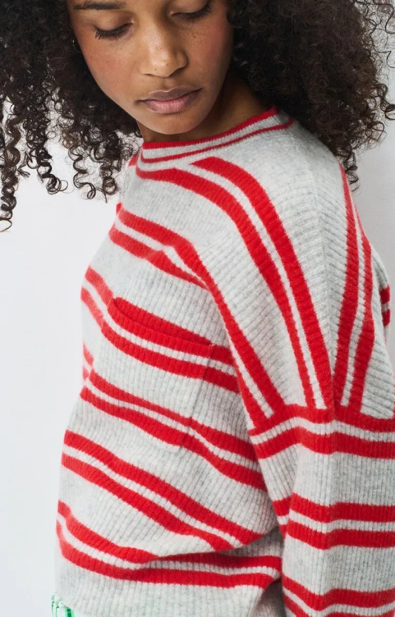 Raxow Scoop Jumper - Gris Chine / Rayures Fraise