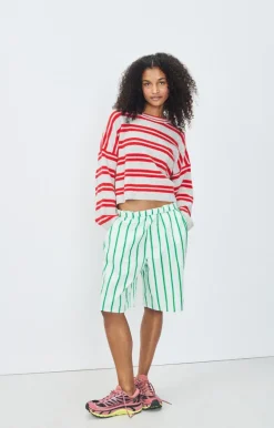 Raxow Scoop Jumper - Gris Chine / Rayures Fraise