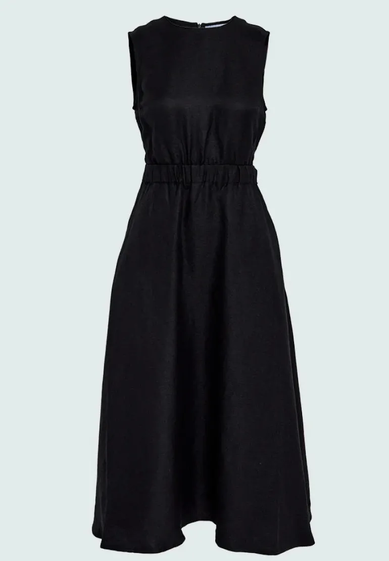 Sabbi Midi Linen Dress - Black