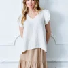 Santiago V Neck Linen Tee - White