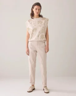 Sequin Sleeveless Sweatshirt - Pebble Beige