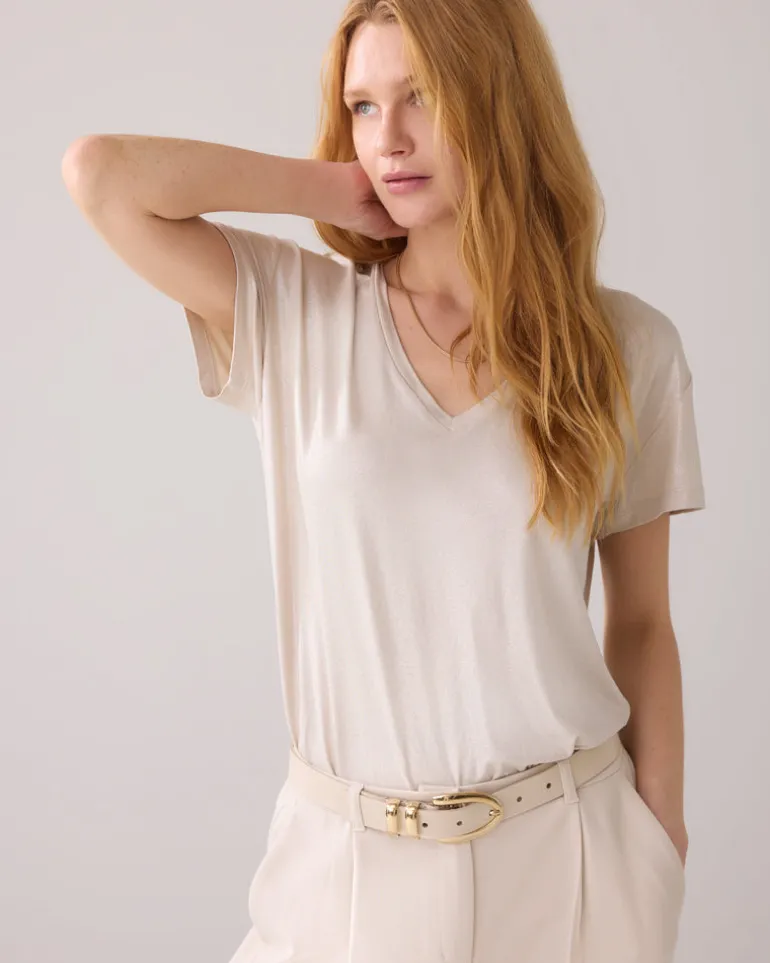 Shimer V-Neck Tee - Pebble Beige