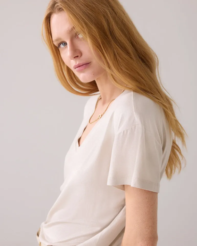 Shimer V-Neck Tee - Pebble Beige