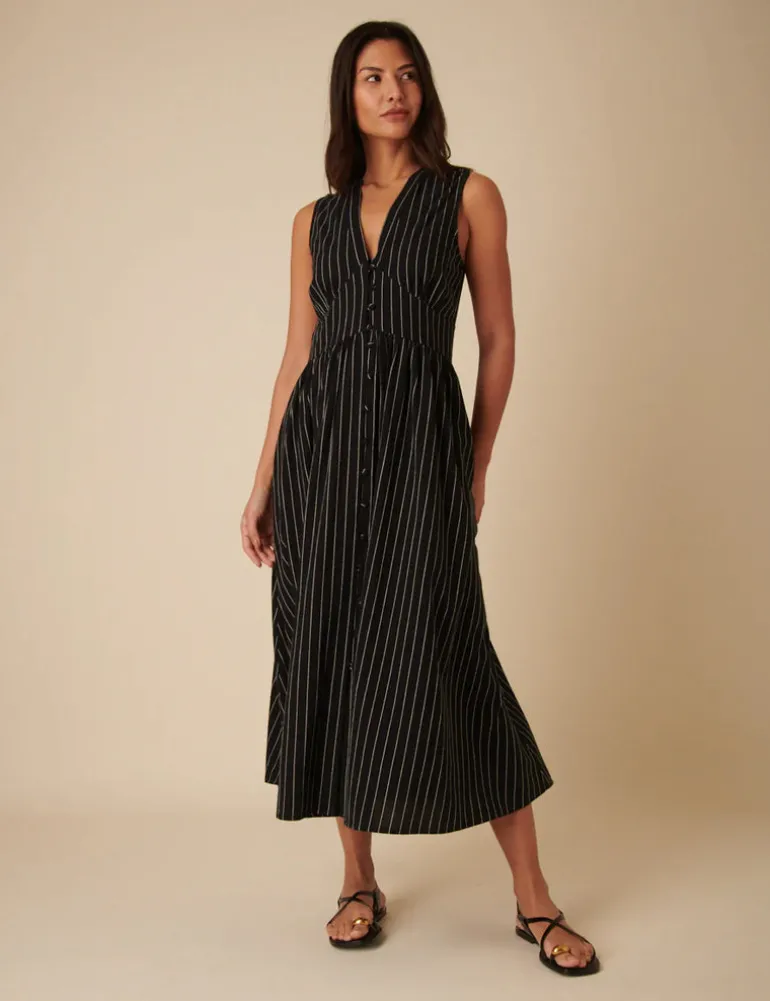 SL Starlight Midaxi dress - Black Ticking stripe