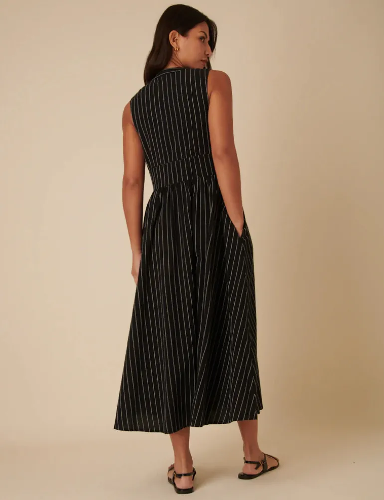 SL Starlight Midaxi dress - Black Ticking stripe