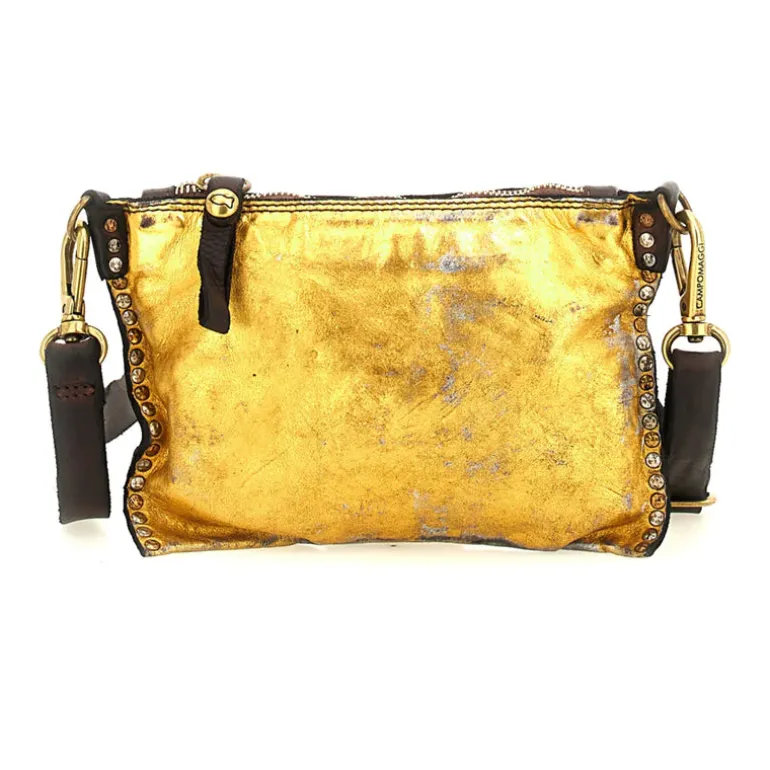 Small Crossbody Bag with Studs - Gold/Brown