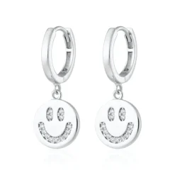 Smiley Face Hoop Earrings - Silver